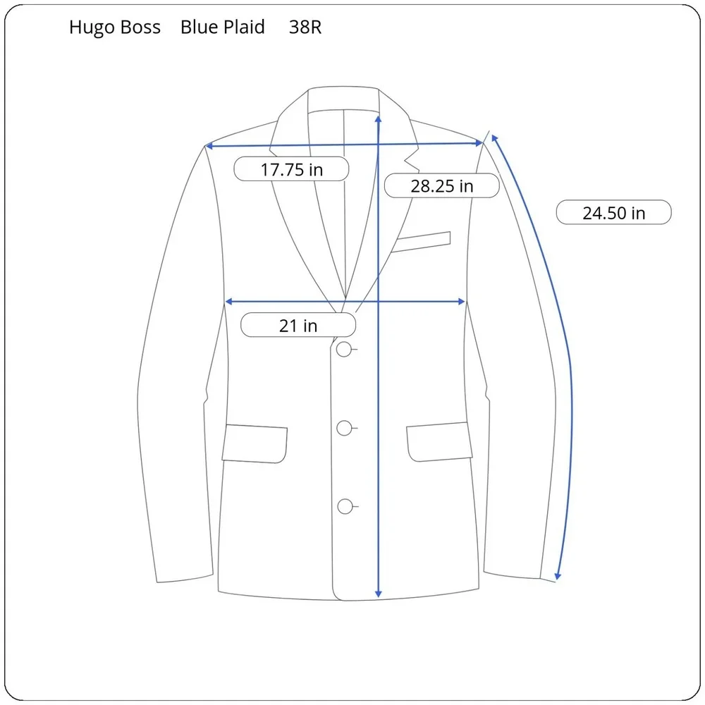 New $495 Hugo Boss Super Flex Transseasonal Mens 38R Dark Blue Plaid Suit Jacket